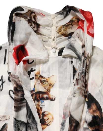 Dolce &amp; Gabbana Mehrfarbiges Ascot-Maxikleid aus Seide mit Animalprint