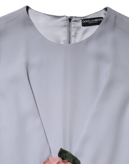 Dolce &amp; Gabbana Graues Viskose-Kurzarm-Etui-Midikleid