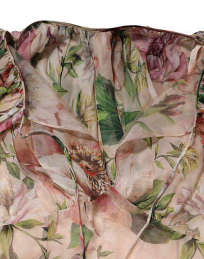 Dolce & Gabbana Pink Floral Print Tiered Long Maxi Dress