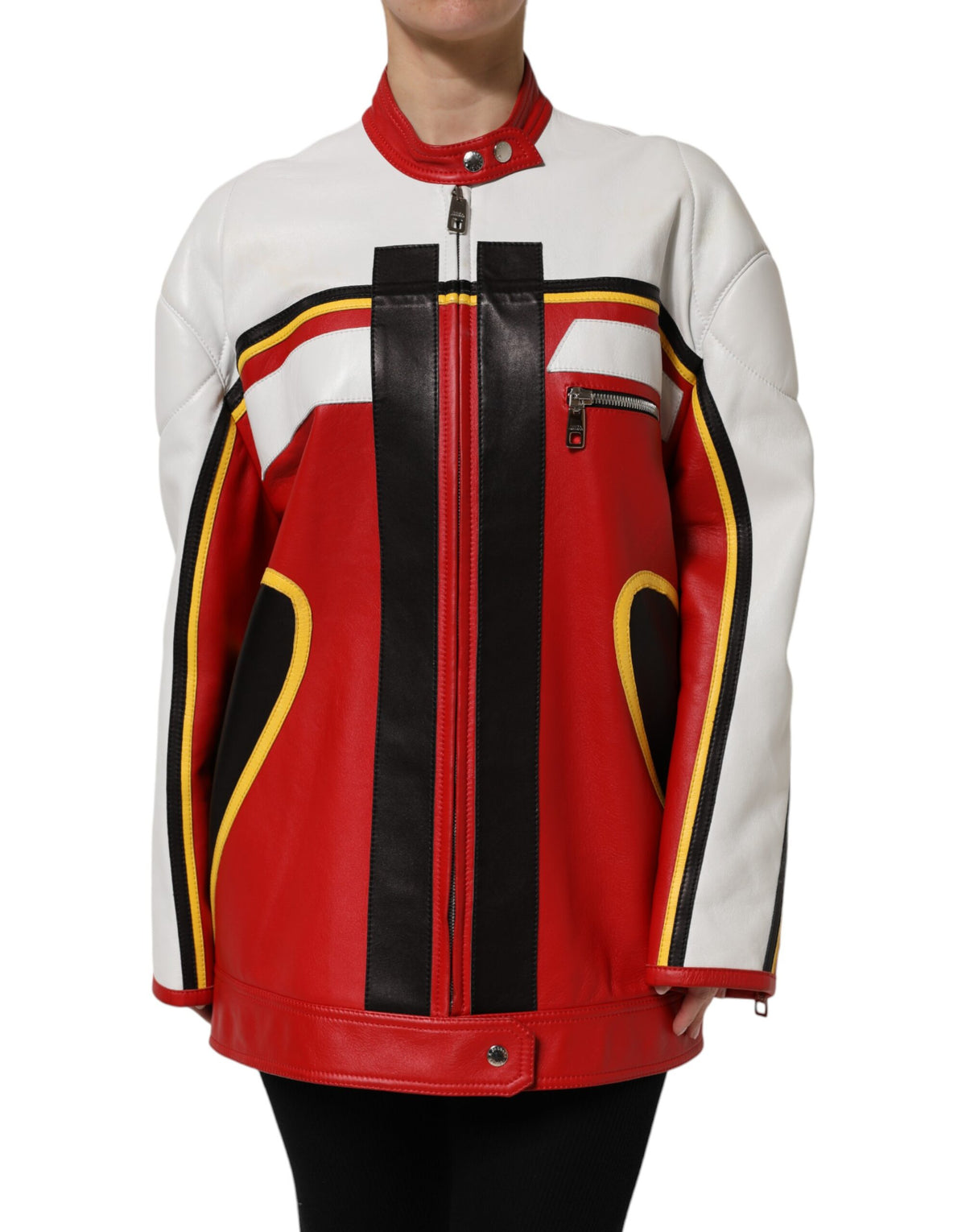 Dolce &amp; Gabbana – Mehrfarbige Bikerjacke aus Leder mit durchgehendem Reißverschluss