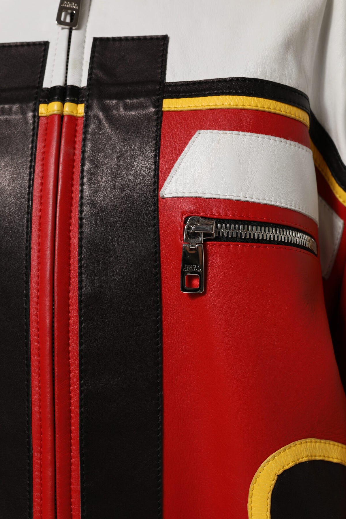 Dolce &amp; Gabbana – Mehrfarbige Bikerjacke aus Leder mit durchgehendem Reißverschluss