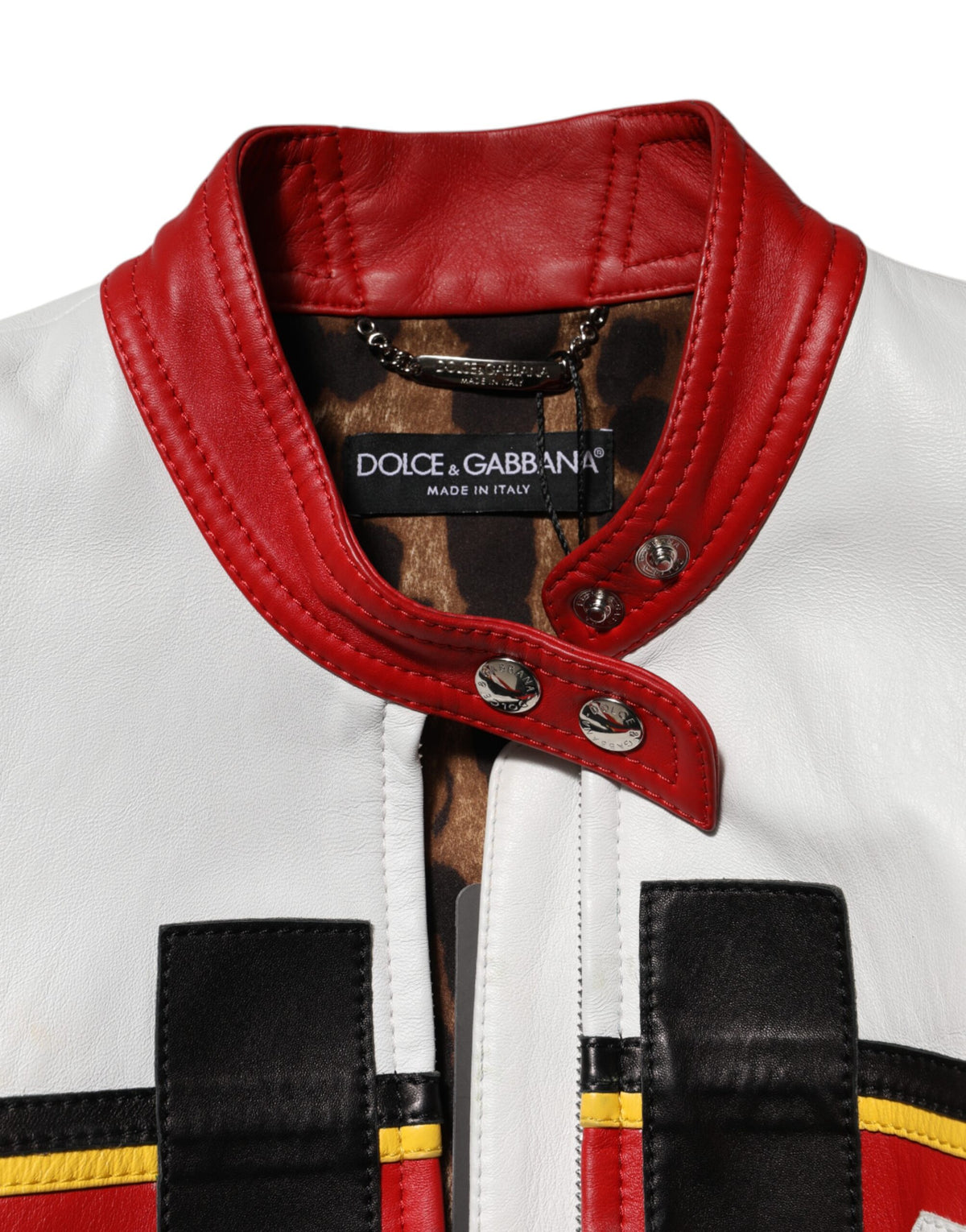 Dolce &amp; Gabbana – Mehrfarbige Bikerjacke aus Leder mit durchgehendem Reißverschluss