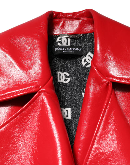 Dolce &amp; Gabbana – Rote Lammlederjacke mit durchgehendem Reißverschluss
