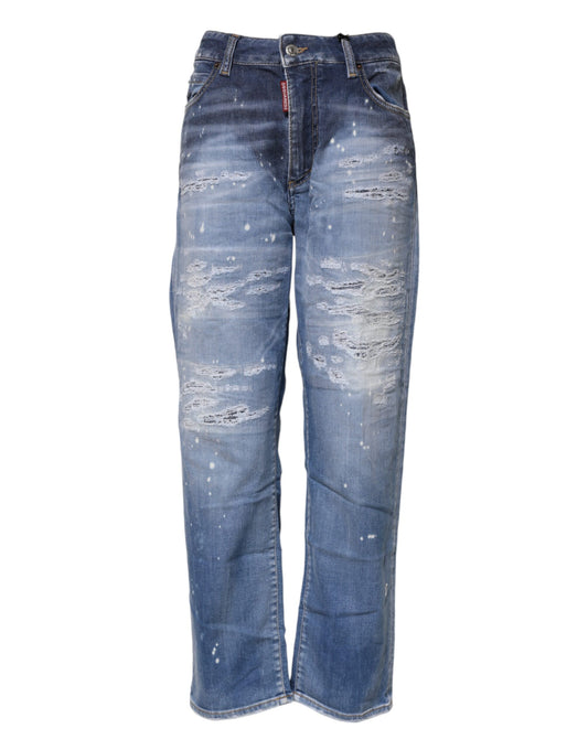 Dsquared² – Blaue, zerfetzte Jeans aus Baumwolle mit mittlerer Taille und geradem Schnitt