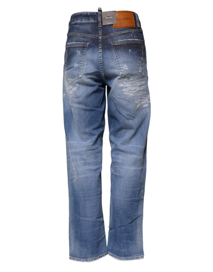 Dsquared² – Blaue, zerfetzte Jeans aus Baumwolle mit mittlerer Taille und geradem Schnitt