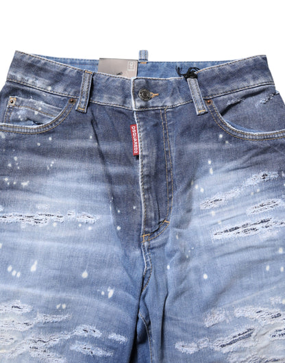Dsquared² – Blaue, zerfetzte Jeans aus Baumwolle mit mittlerer Taille und geradem Schnitt