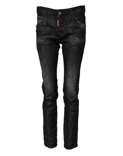 Dsquared² – Schwarze Skinny-Jeans aus verwaschener Baumwolle mit mittlerer Taille