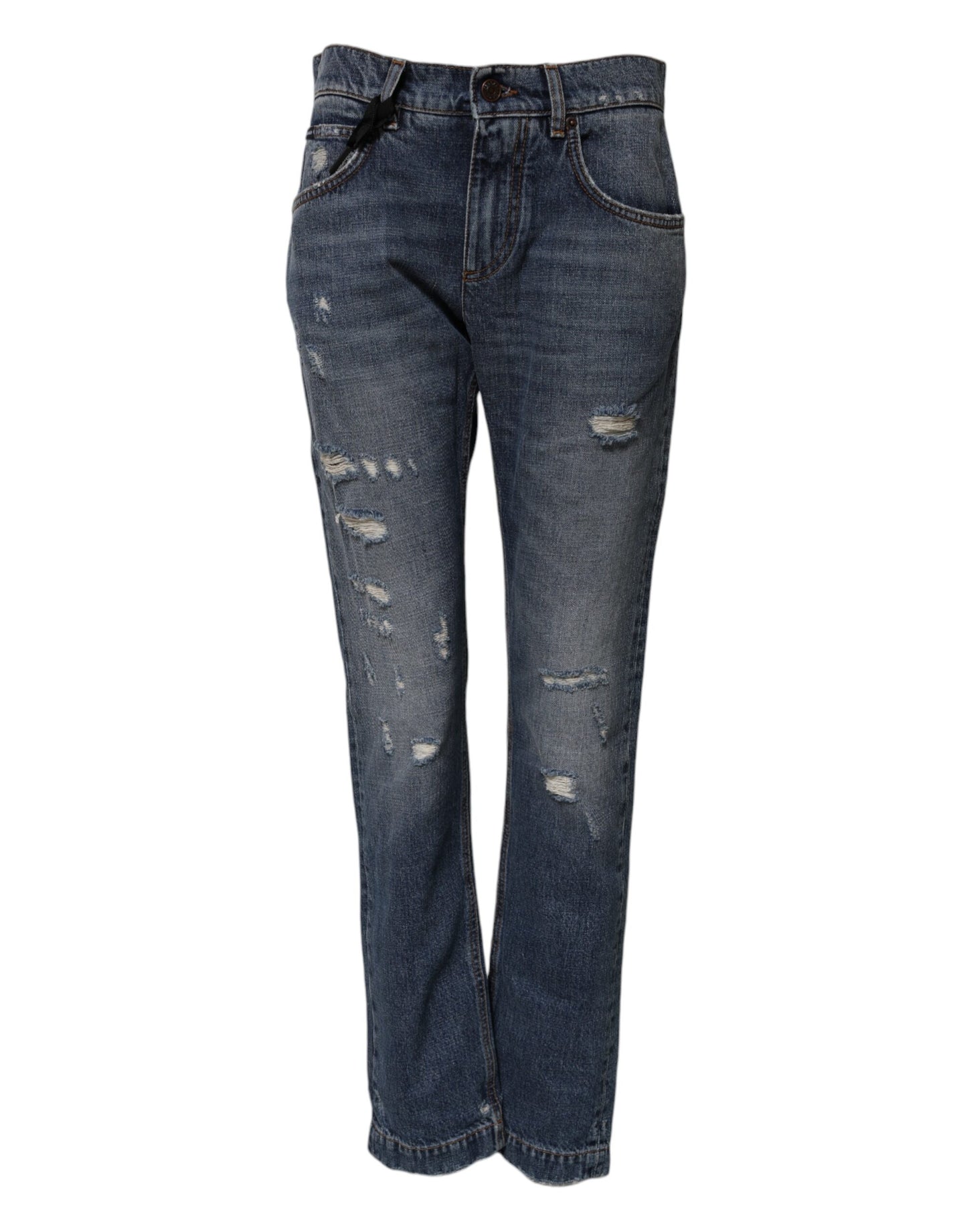 Dolce &amp; Gabbana – Zerfetzte Boyfriend-Jeans aus blauer Baumwolle