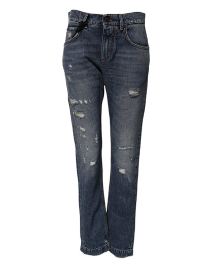 Dolce &amp; Gabbana – Zerfetzte Boyfriend-Jeans aus blauer Baumwolle