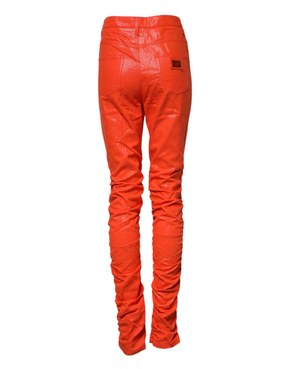 Dolce &amp; Gabbana – Orangefarbene Jeans aus Baumwoll-Denim mit hoher Taille