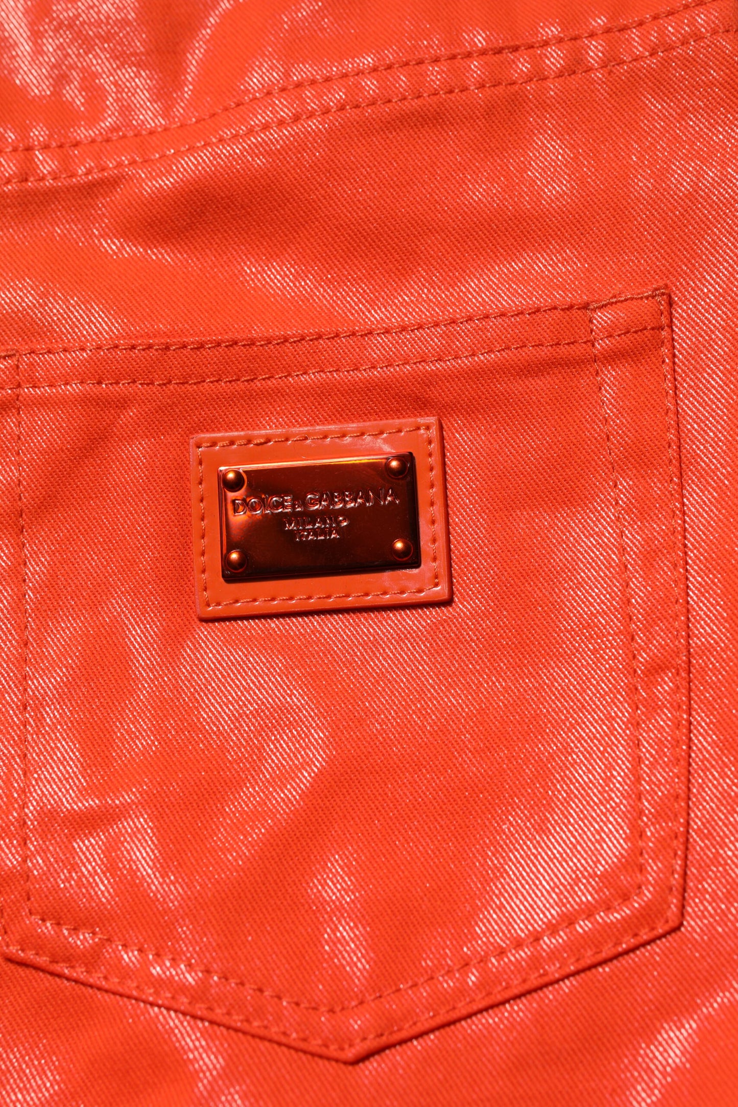 Dolce &amp; Gabbana – Orangefarbene Jeans aus Baumwoll-Denim mit hoher Taille