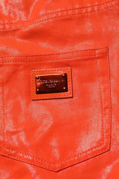 Dolce &amp; Gabbana – Orangefarbene Jeans aus Baumwoll-Denim mit hoher Taille