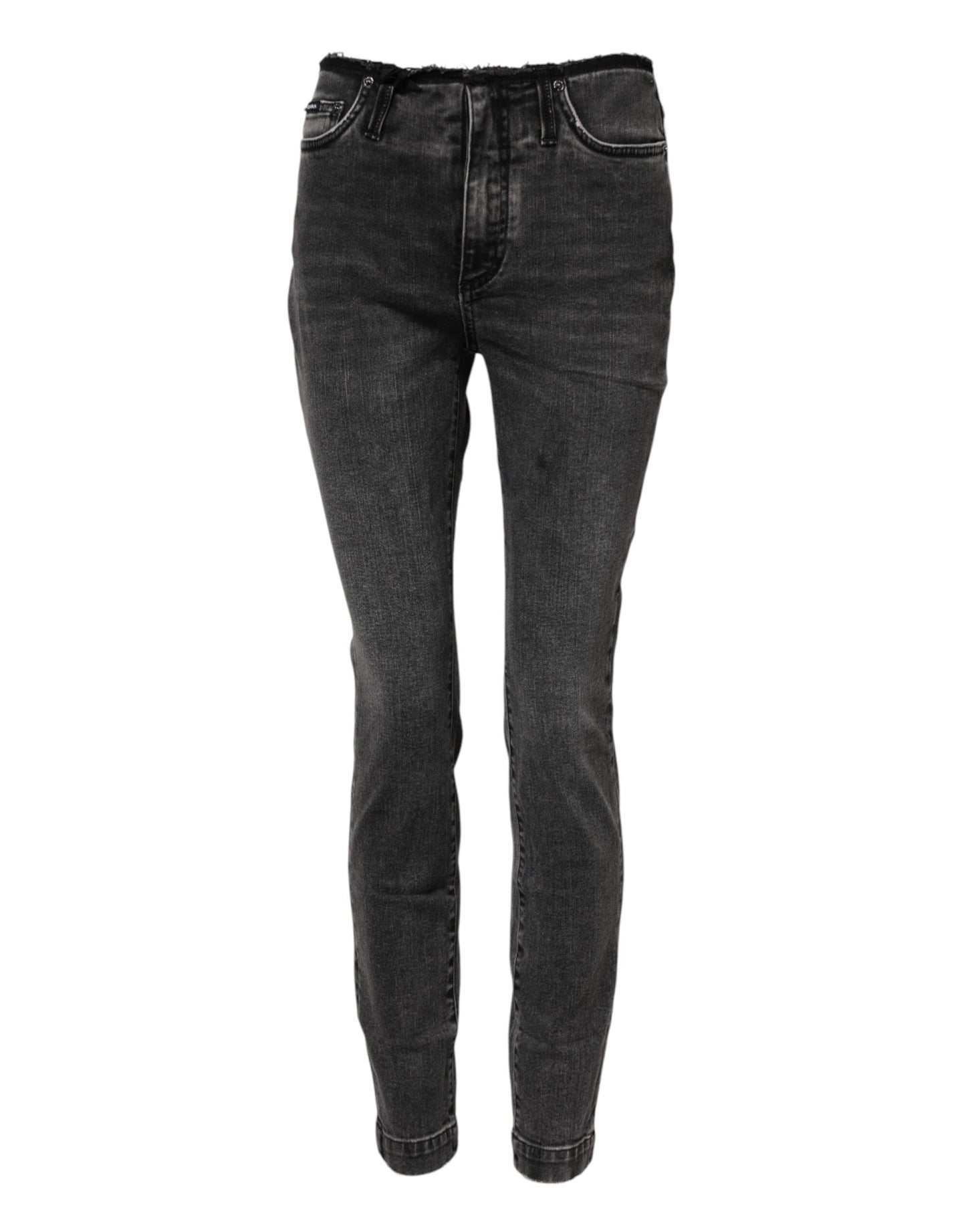 Dolce &amp; Gabbana – Graue Skinny-Jeans aus Baumwoll-Denim mit mittlerer Taille