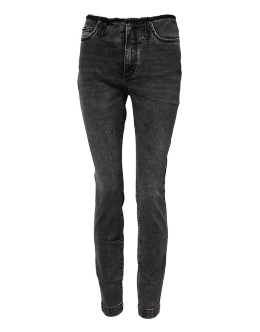Dolce &amp; Gabbana – Graue Skinny-Jeans aus Baumwoll-Denim mit mittlerer Taille