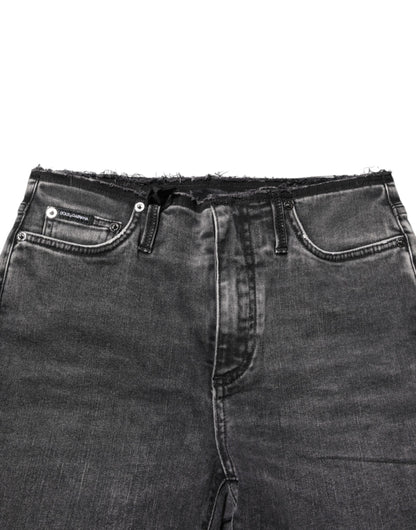 Dolce &amp; Gabbana – Graue Skinny-Jeans aus Baumwoll-Denim mit mittlerer Taille