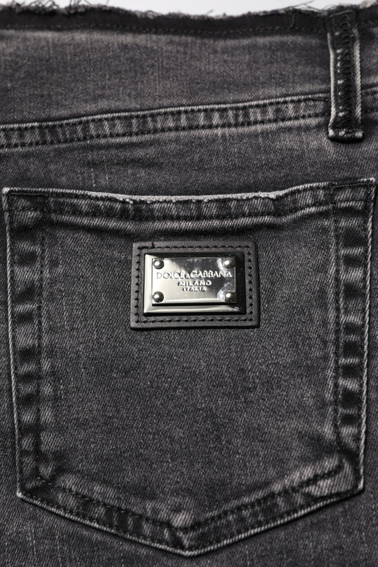 Dolce &amp; Gabbana – Graue Skinny-Jeans aus Baumwoll-Denim mit mittlerer Taille