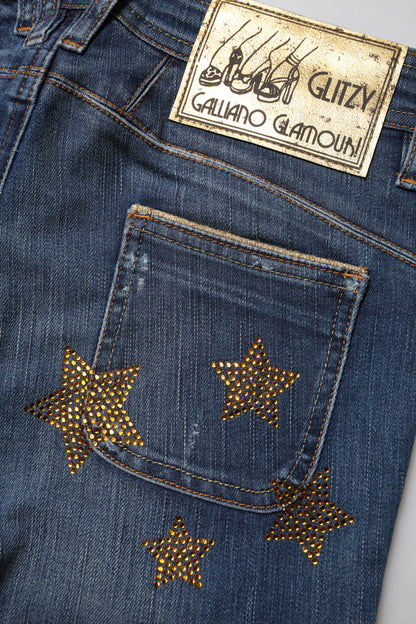 John Galliano – Blaue Jeans aus Baumwolle mit mittlerer Taille und weitem Bein