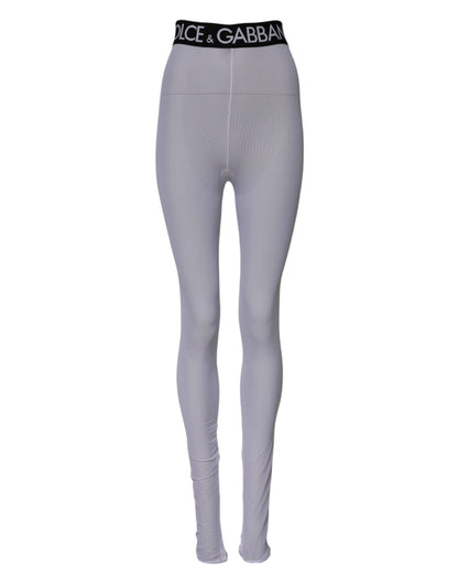 Dolce &amp; Gabbana – Graue Leggings aus Nylon mit DG-Logo und mittlerer Taille