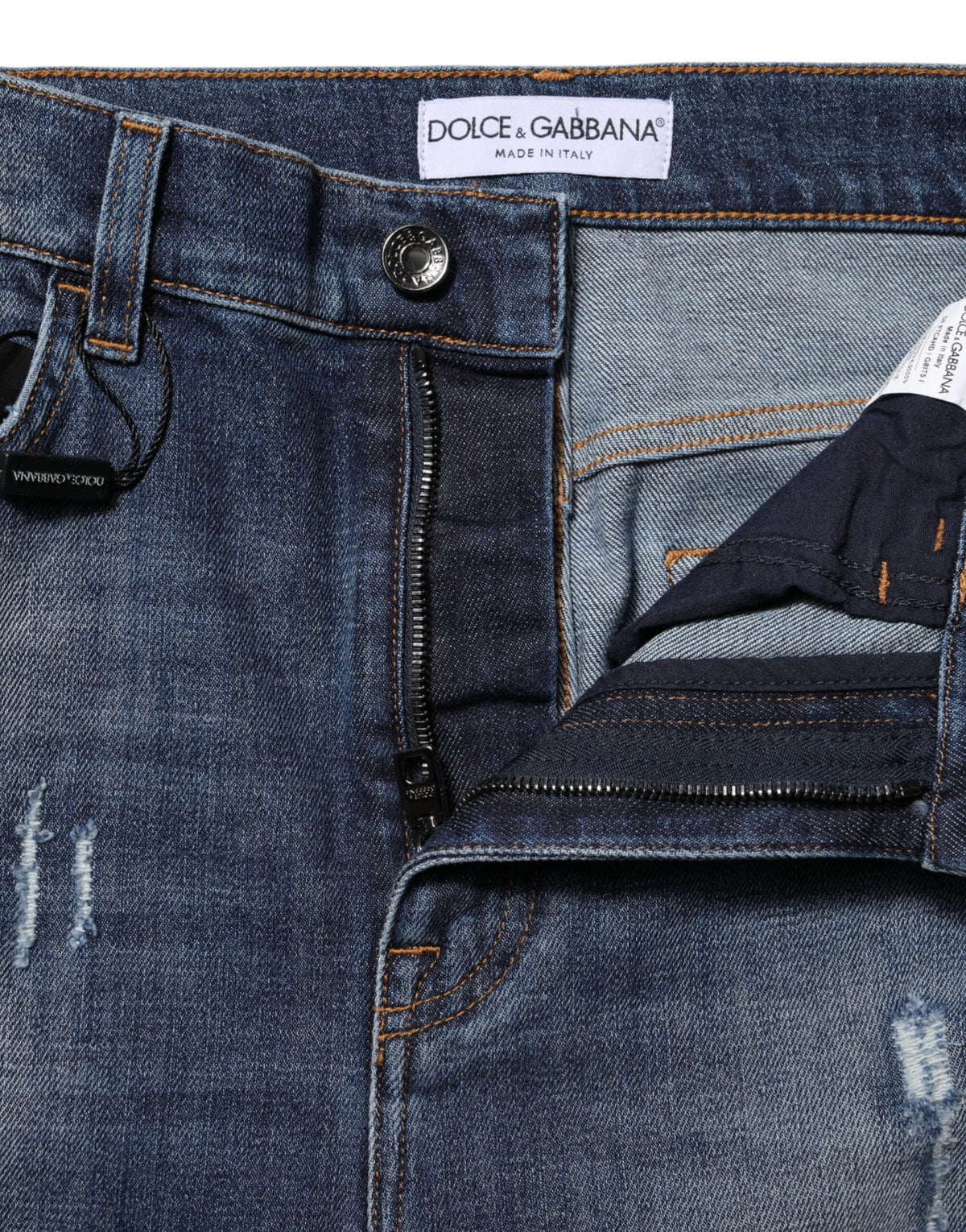 Dolce &amp; Gabbana – Blaue Jeans aus gewaschener Baumwolle mit hoher Taille