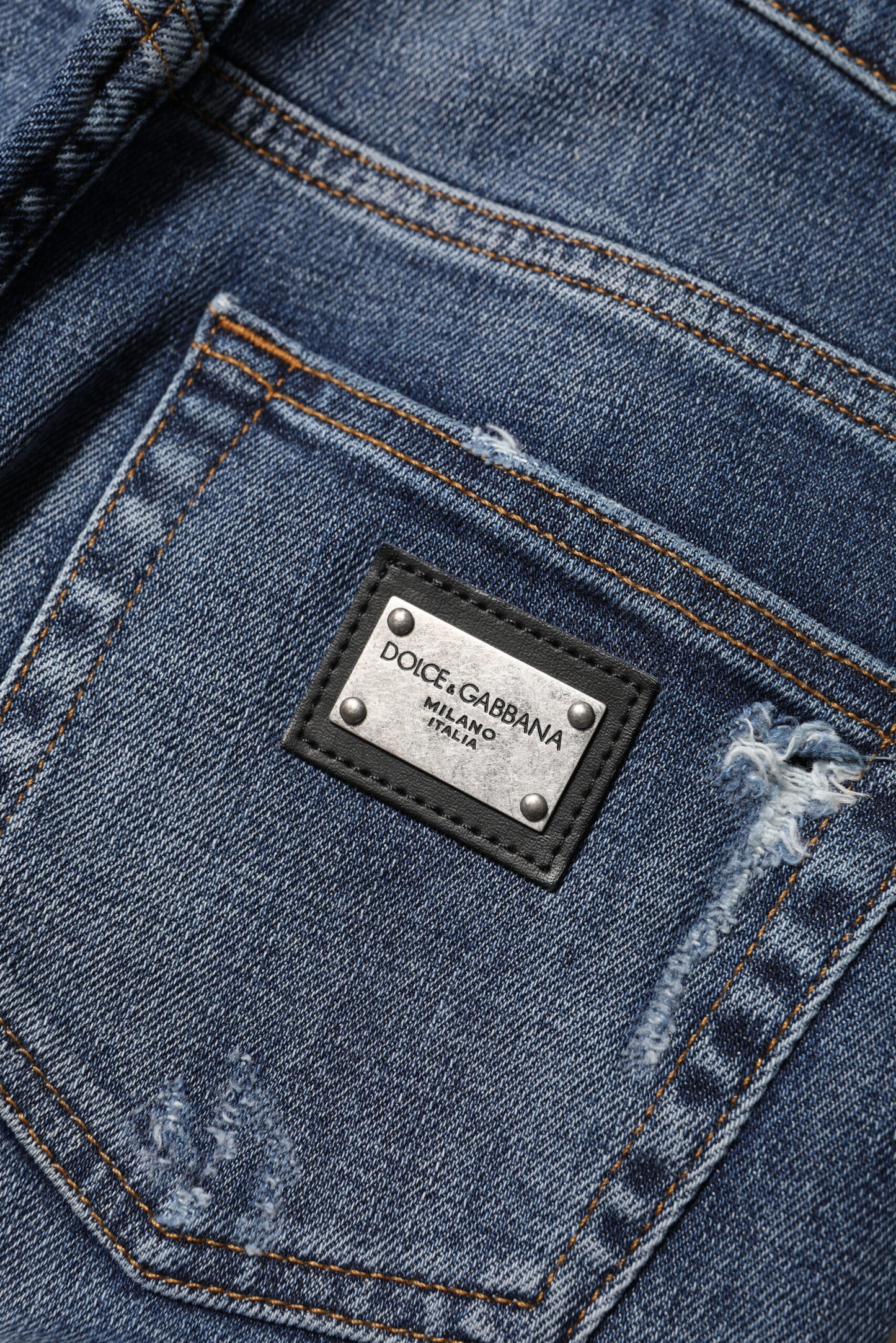 Dolce &amp; Gabbana – Blaue Jeans aus gewaschener Baumwolle mit hoher Taille
