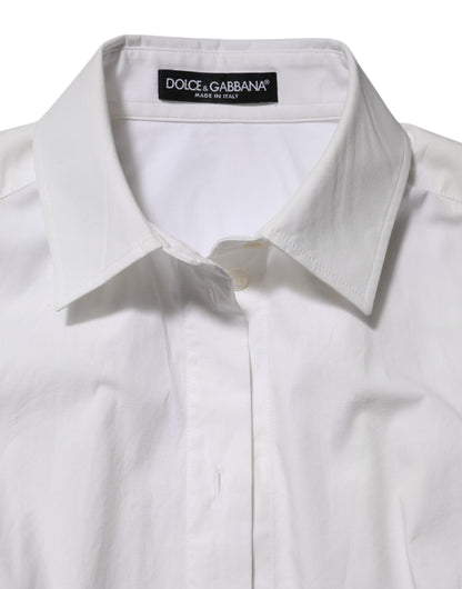 Dolce &amp; Gabbana – Weißes, langärmliges Oberteil aus Baumwolle mit Kragen