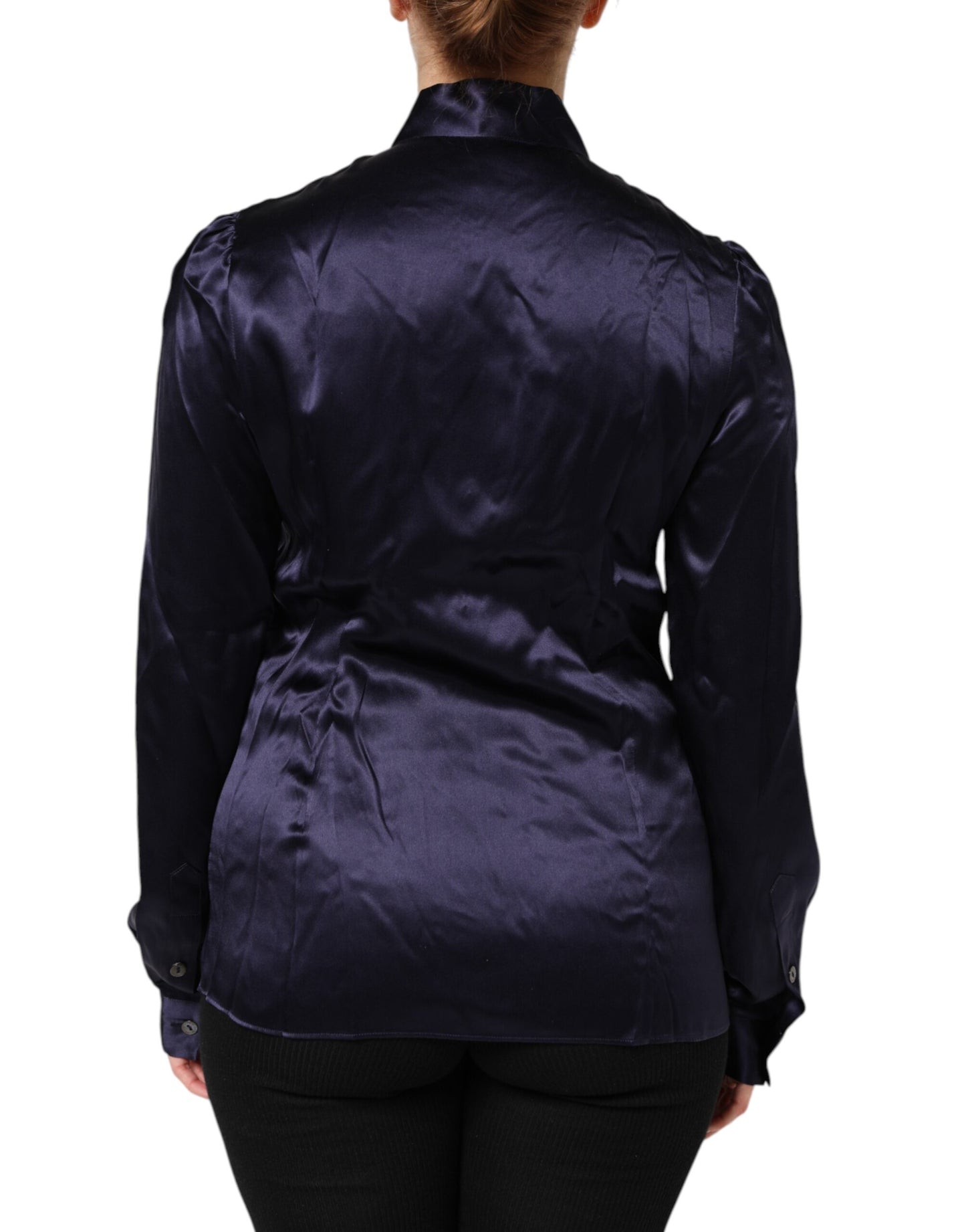 Dolce &amp; Gabbana – Blusentop aus Seide mit Ascot-Kragen in Dunkelviolett