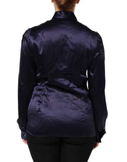 Dolce &amp; Gabbana – Blusentop aus Seide mit Ascot-Kragen in Dunkelviolett