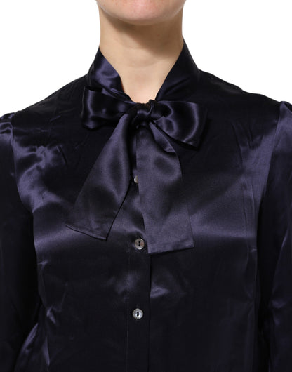 Dolce &amp; Gabbana – Blusentop aus Seide mit Ascot-Kragen in Dunkelviolett