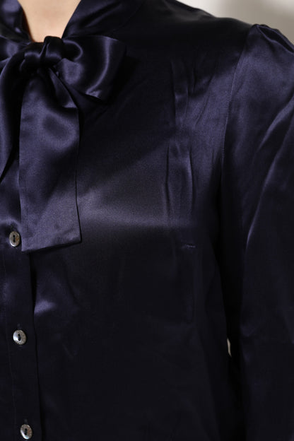 Dolce &amp; Gabbana – Blusentop aus Seide mit Ascot-Kragen in Dunkelviolett