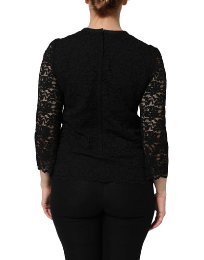 Dolce &amp; Gabbana – Schwarzes Langarm-Blusetop aus Nylonspitze