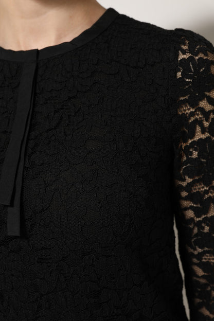 Dolce &amp; Gabbana – Schwarzes Langarm-Blusetop aus Nylonspitze