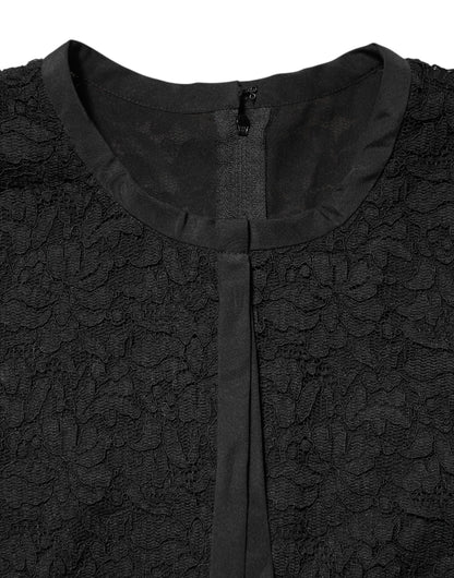 Dolce &amp; Gabbana – Schwarzes Langarm-Blusetop aus Nylonspitze