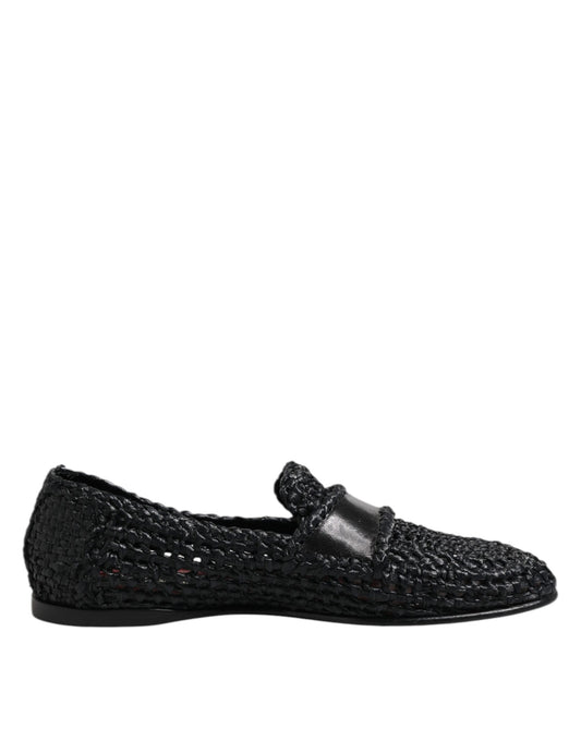 Dolce & Gabbana Black Woven Leather Slip On Loafers Men Shoes