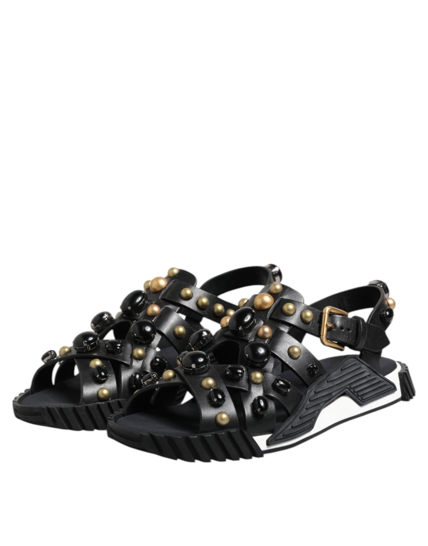 Dolce &amp; Gabbana – Sandalen mit Knöchelriemen aus schwarzem Leder mit Nieten