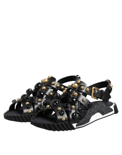 Dolce &amp; Gabbana – Sandalen mit Knöchelriemen aus schwarzem Leder mit Nieten