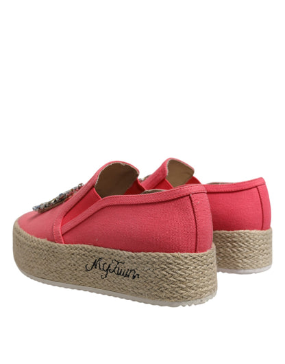 Twinset – Rosafarbene Slipper aus Canvas mit Kristallverzierung