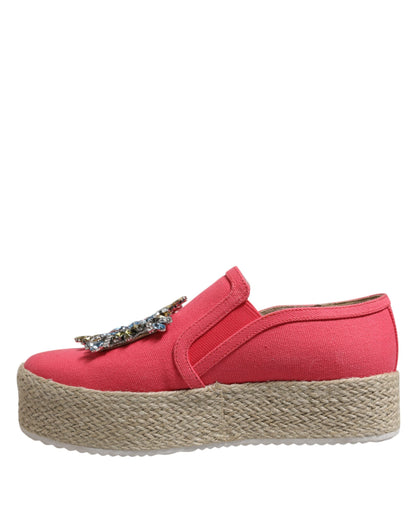 Twinset – Rosafarbene Slipper aus Canvas mit Kristallverzierung