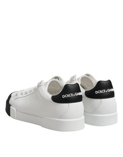 Dolce &amp; Gabbana – Weiße, schwarze Sneakers mit Logo aus Leder zum Schnüren