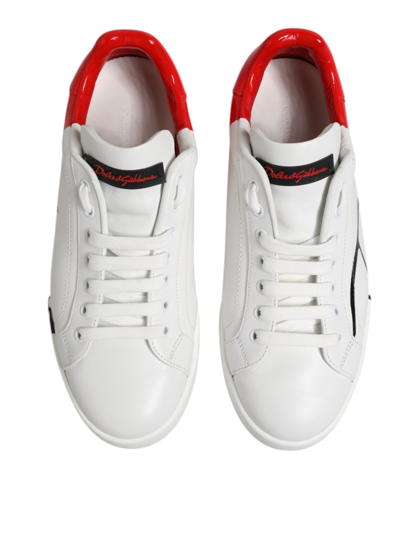 Dolce &amp; Gabbana Weiß Rot Logo Low Top Leder Sneakers Schuhe