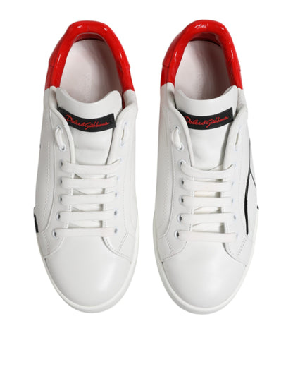 Dolce &amp; Gabbana Weiß Rot Logo Low Top Leder Sneakers Schuhe