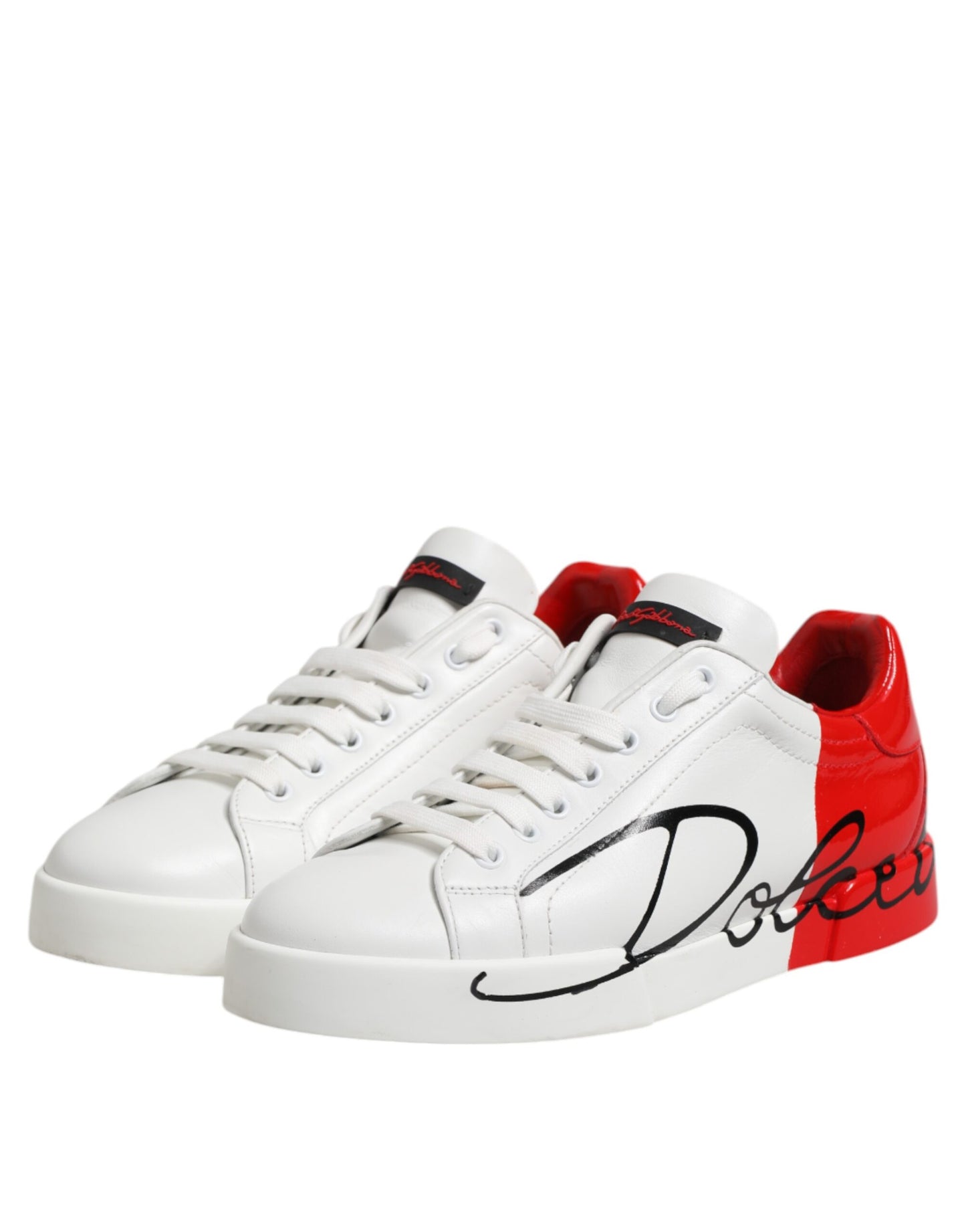 Dolce &amp; Gabbana Weiß Rot Logo Low Top Leder Sneakers Schuhe