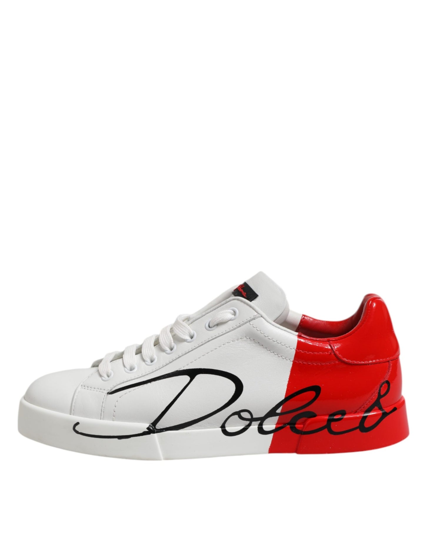 Dolce &amp; Gabbana Weiß Rot Logo Low Top Leder Sneakers Schuhe