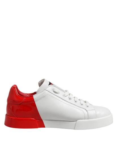 Dolce &amp; Gabbana Weiß Rot Logo Low Top Leder Sneakers Schuhe