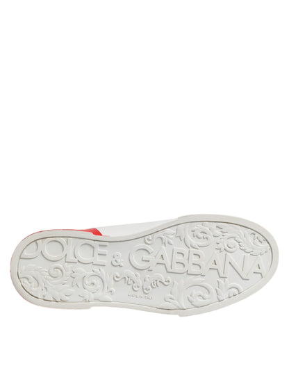 Dolce &amp; Gabbana Weiß Rot Logo Low Top Leder Sneakers Schuhe