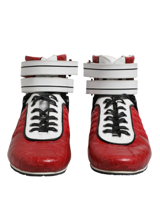 Dolce &amp; Gabbana – Rote, gesteppte Sneakers aus Leder mit Schnürung