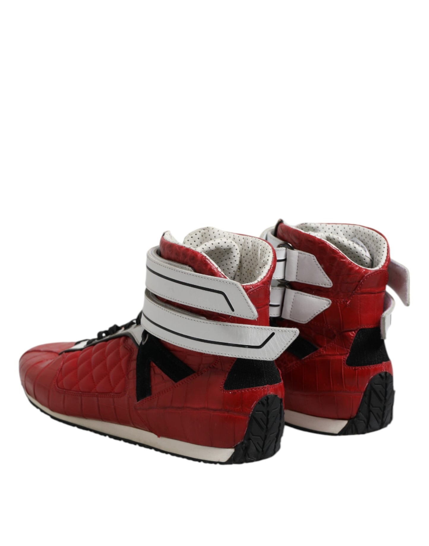 Dolce &amp; Gabbana – Rote, gesteppte Sneakers aus Leder mit Schnürung