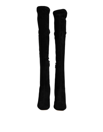 Dolce &amp; Gabbana – Kniehohe Stiefel aus schwarzem Wildleder