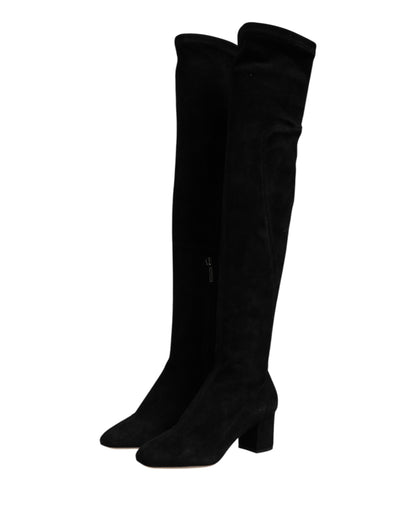 Dolce &amp; Gabbana – Kniehohe Stiefel aus schwarzem Wildleder
