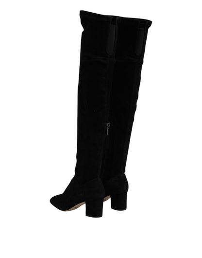 Dolce &amp; Gabbana – Kniehohe Stiefel aus schwarzem Wildleder