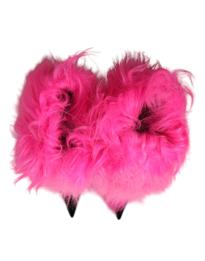 Dolce &amp; Gabbana Rosa Kunstpelz Leder High Heels Stiefel Schuhe